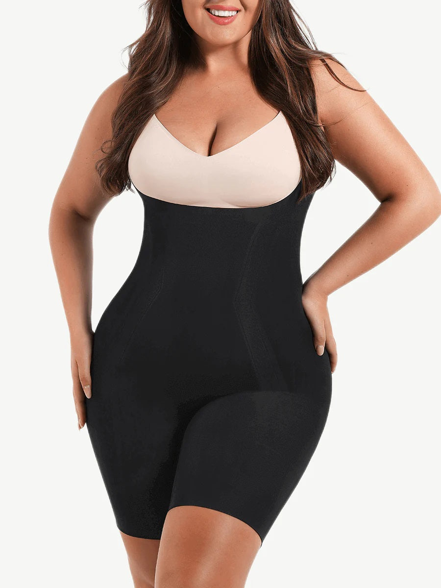Plus Size Simple Shapewear Bodysuit, Women's Plus Wrap Chest Tummy